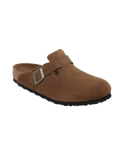 Boston Soft Footbed Suede Leather Sandals in Dark Tea