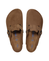 Boston Soft Footbed Suede Leather Sandals in Dark Tea