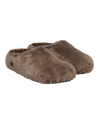 Amsterdam Wrapped Shearling Slippers in Gray Taupe