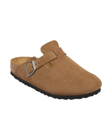 The Birkenstock Womens Womens Boston Suede Leather Clogs in Dark Tea
