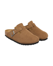 The Birkenstock Womens Womens Boston Suede Leather Clogs in Dark Tea