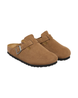 The Birkenstock Womens Womens Boston Suede Leather Clogs in Dark Tea
