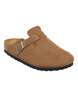 Boston Suede Leather Clogs in Dark Tea