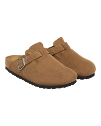 Boston Suede Leather Clogs in Dark Tea