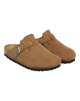 Boston Suede Leather Clogs in Dark Tea