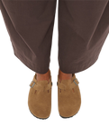 Boston Suede Leather Clogs in Dark Tea