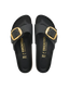 The Birkenstock Womens Madrid Big Buckle Oiled Leather Sandals in Black Gold