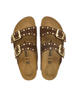 The Birkenstock Womens Arizona Rivets Suede Leather Sandals in Carafe