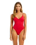 The Seafolly Womens Collective V Neck One Piece Swimsuit in Cosmo Red