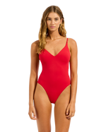 The Seafolly Womens Collective V Neck One Piece Swimsuit in Cosmo Red