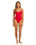The Seafolly Womens Collective V Neck One Piece Swimsuit in Cosmo Red