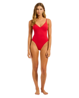 The Seafolly Womens Collective V Neck One Piece Swimsuit in Cosmo Red