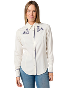 Piped Western Shirt in Vintage White