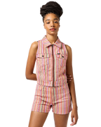 Zip Front Vest Top in Candy Stripe