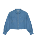 The Wrangler Womens Cut Off Shirt in Cotton Candy Blue