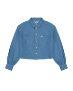 The Wrangler Womens Cut Off Shirt in Cotton Candy Blue
