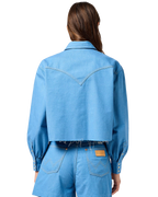 The Wrangler Womens Cut Off Shirt in Cotton Candy Blue