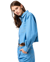 The Wrangler Womens Cut Off Shirt in Cotton Candy Blue