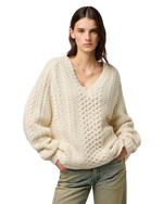 V Neck Cable Knit Jumper in Ivory