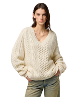V Neck Cable Knit Jumper in Ivory