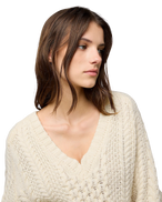 V Neck Cable Knit Jumper in Ivory
