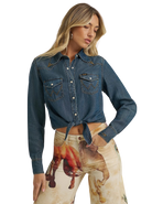 Lainey Wilson Tie Front Denim Shirt in Boho Wash