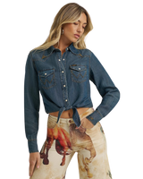 Lainey Wilson Tie Front Denim Shirt in Boho Wash