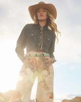 Lainey Wilson Tie Front Denim Shirt in Boho Wash