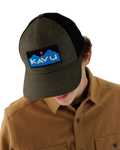 The Kavu Mens Above Standard Trucker Cap in Olive Topo