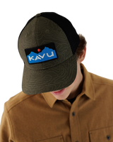 The Kavu Mens Above Standard Trucker Cap in Olive Topo