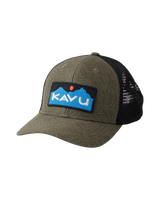 The Kavu Mens Above Standard Trucker Cap in Olive Topo