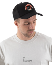 The Salt Water Seeker Mens Embroidered Foam Trucker Cap in Black