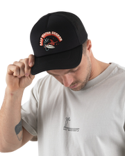 The Salt Water Seeker Mens Embroidered Foam Trucker Cap in Black