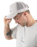 The Salt Water Seeker Mens Embroidered Foam Trucker Cap in Bone