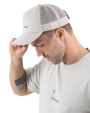 The Salt Water Seeker Mens Embroidered Foam Trucker Cap in Bone