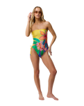 The Rip Curl Womens Farm Rio Bliss Bandeau One Piece Swimsuit in Yellow