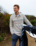 The Outerknown Mens Blanket Shirt in Sunrise Mojave Stripe