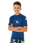 Boys Waves UPF Short Sleeved Rash Vest in Light Navy