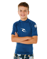 Boys Waves UPF Short Sleeved Rash Vest in Light Navy