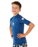 Boys Waves UPF Short Sleeved Rash Vest in Light Navy