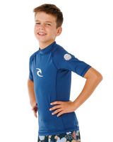 Boys Waves UPF Short Sleeved Rash Vest in Light Navy