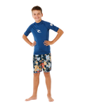 Boys Waves UPF Short Sleeved Rash Vest in Light Navy