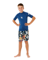 Boys Waves UPF Short Sleeved Rash Vest in Light Navy