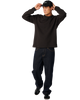 Premium Surf Waffle Long Sleeve T-Shirt in Washed Black