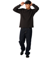 Premium Surf Waffle Long Sleeve T-Shirt in Washed Black