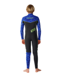 The Rip Curl Boys Dawn Patrol 5/3mm Chest Zip Wetsuit in Black & Blue
