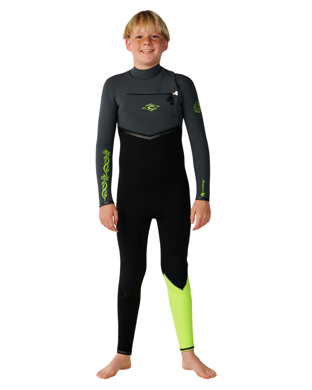 The Rip Curl Boys Flashbomb Pro 4/3mm Chest Zip Wetsuit in Grey