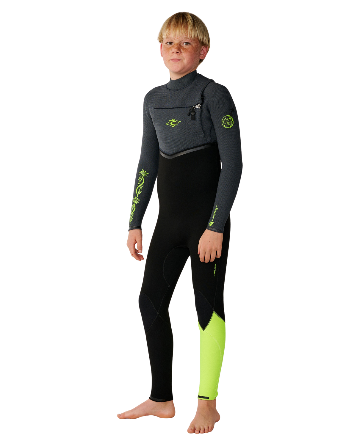 The Rip Curl Boys Flashbomb Pro 4/3mm Chest Zip Wetsuit in Grey