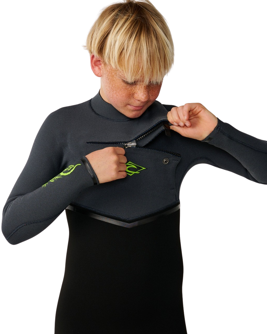 The Rip Curl Boys Flashbomb Pro 4/3mm Chest Zip Wetsuit in Grey