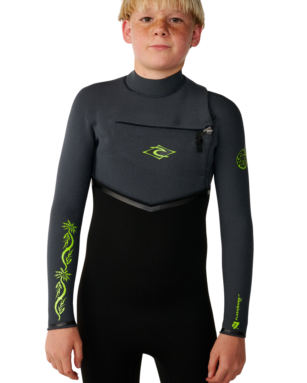 The Rip Curl Boys Flashbomb Pro 4/3mm Chest Zip Wetsuit in Grey